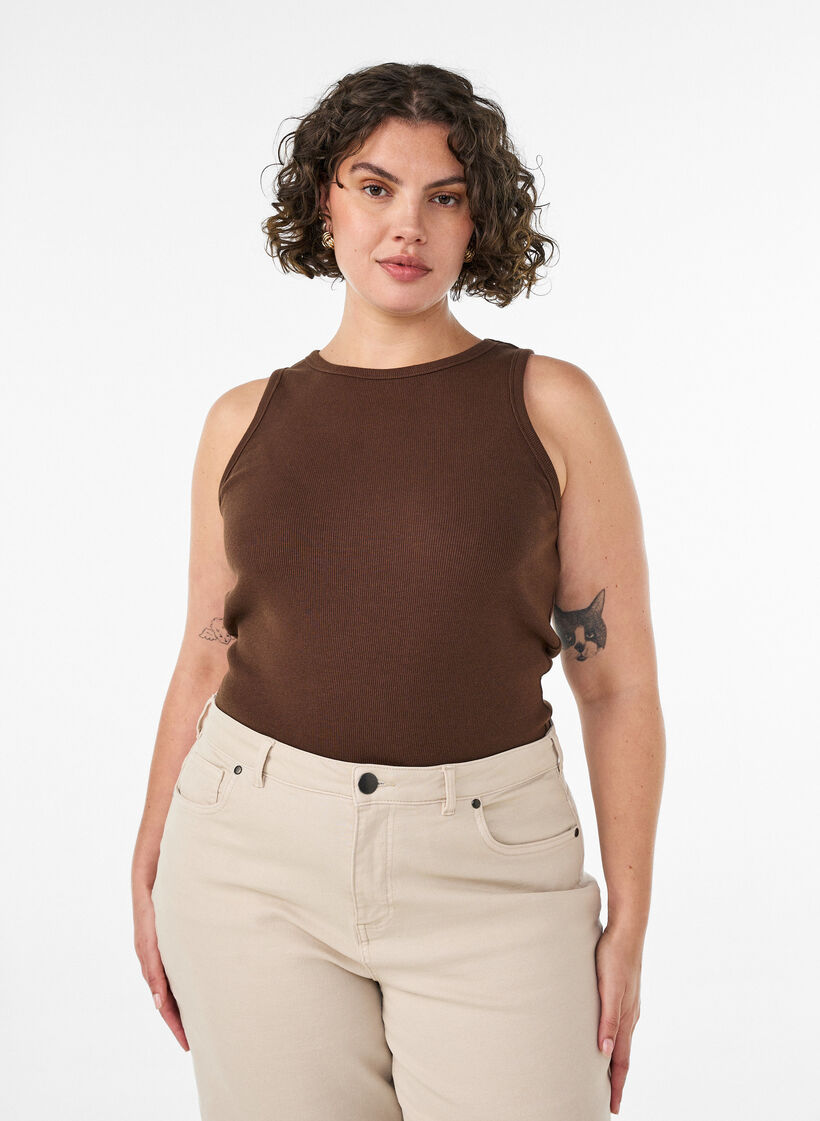 Ripptop aus Baumwolle mit hohem Kragen, Braun, Model image number 0
