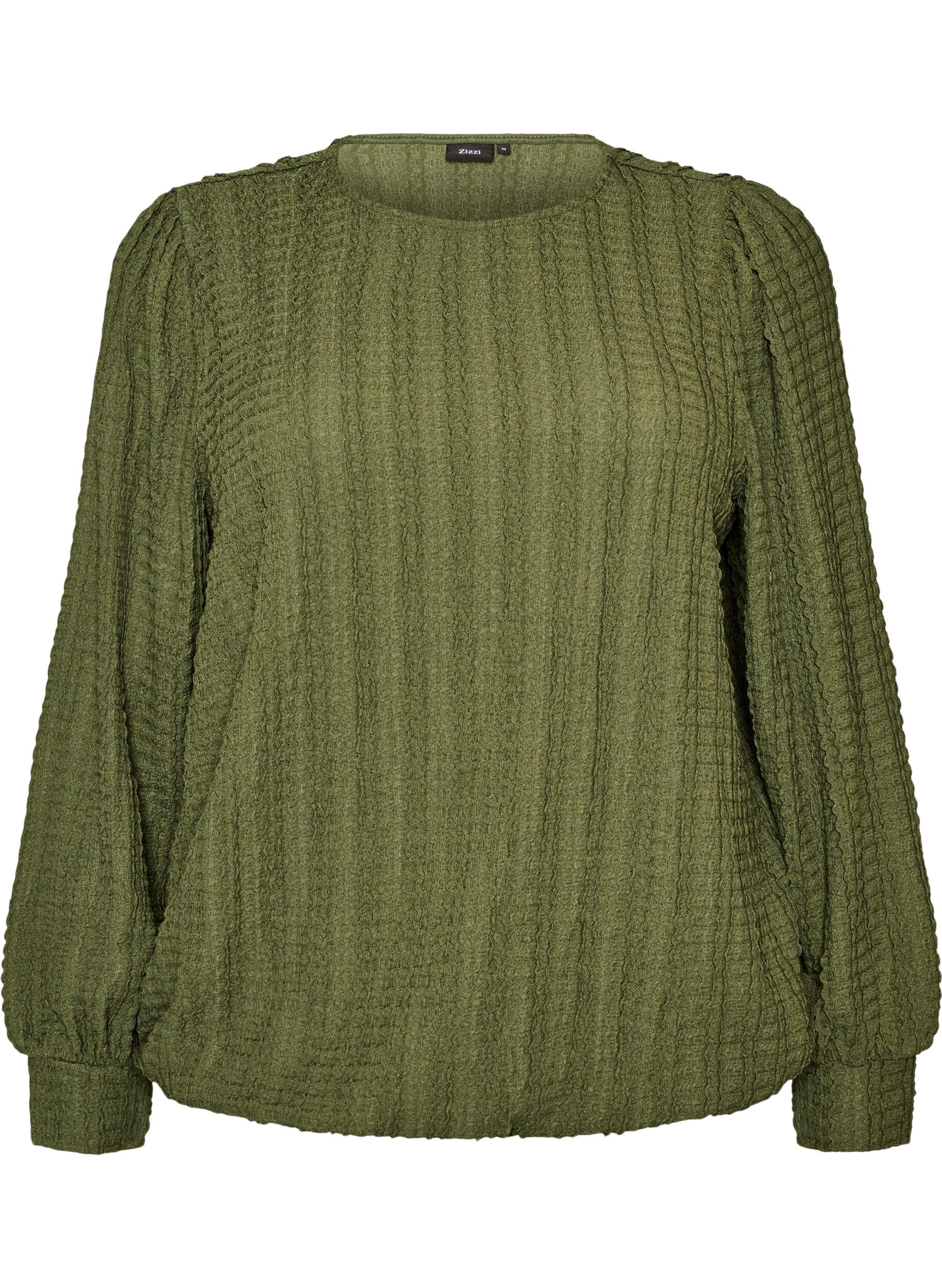 ZizziBlouse en jersey textur&eacute; &agrave; la silhouette ballon, Vert, Packshot image number 0