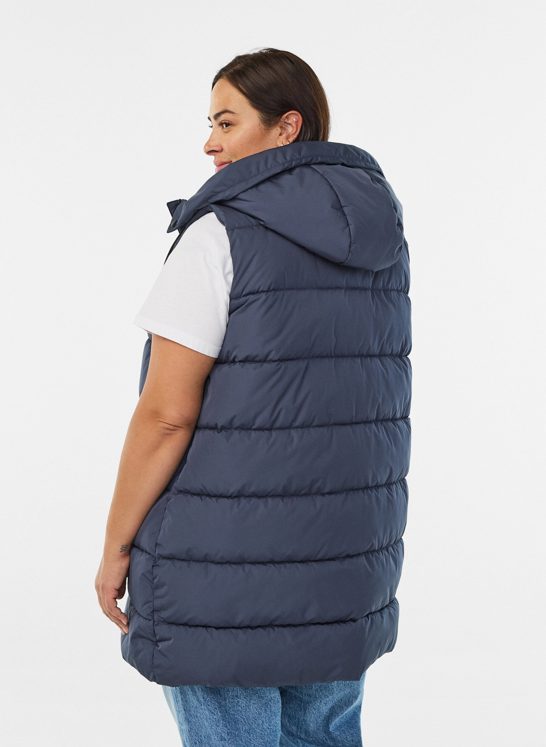 ZizziVeste longue avec capuche et poches, Bleu, Model image number 2