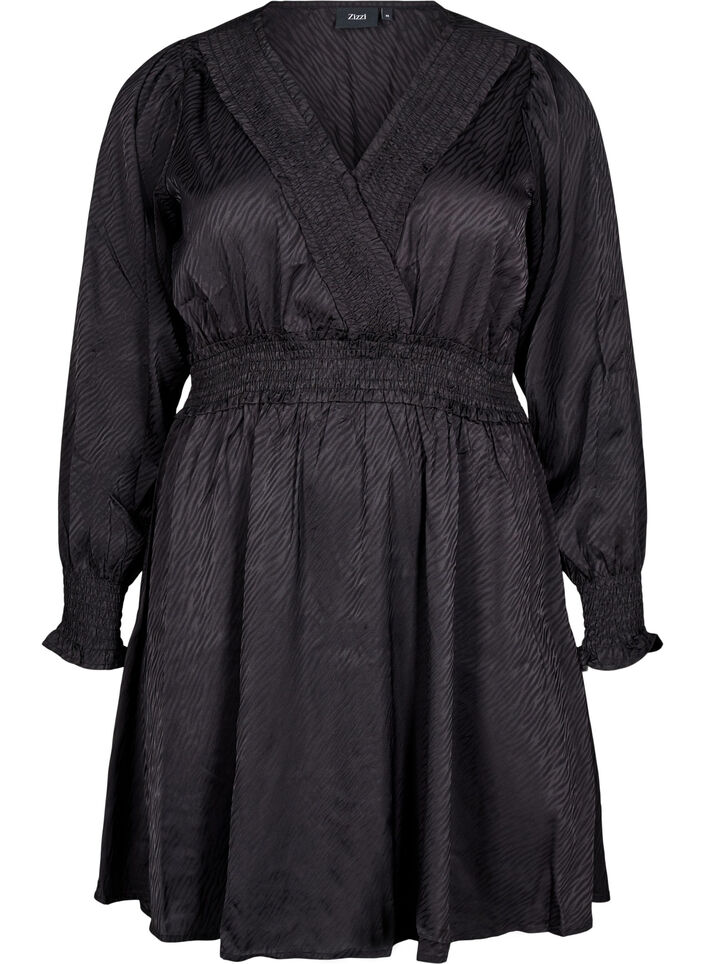 Robe courte avec détails smockés, Noir, Packshot image number 0