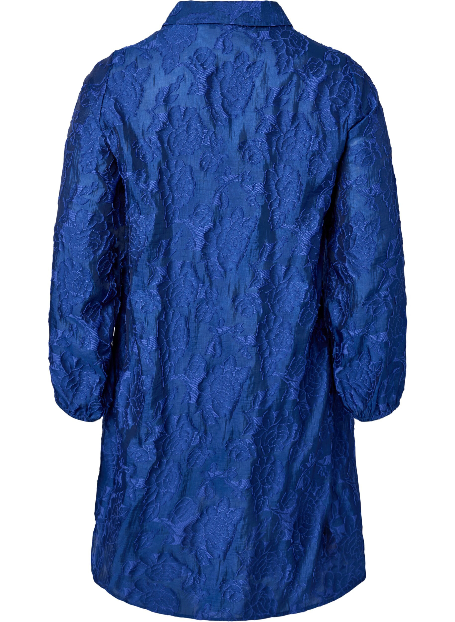 Zizzi Langes Jacquard-Hemd, Mazarine Blue, Packshot image number 1