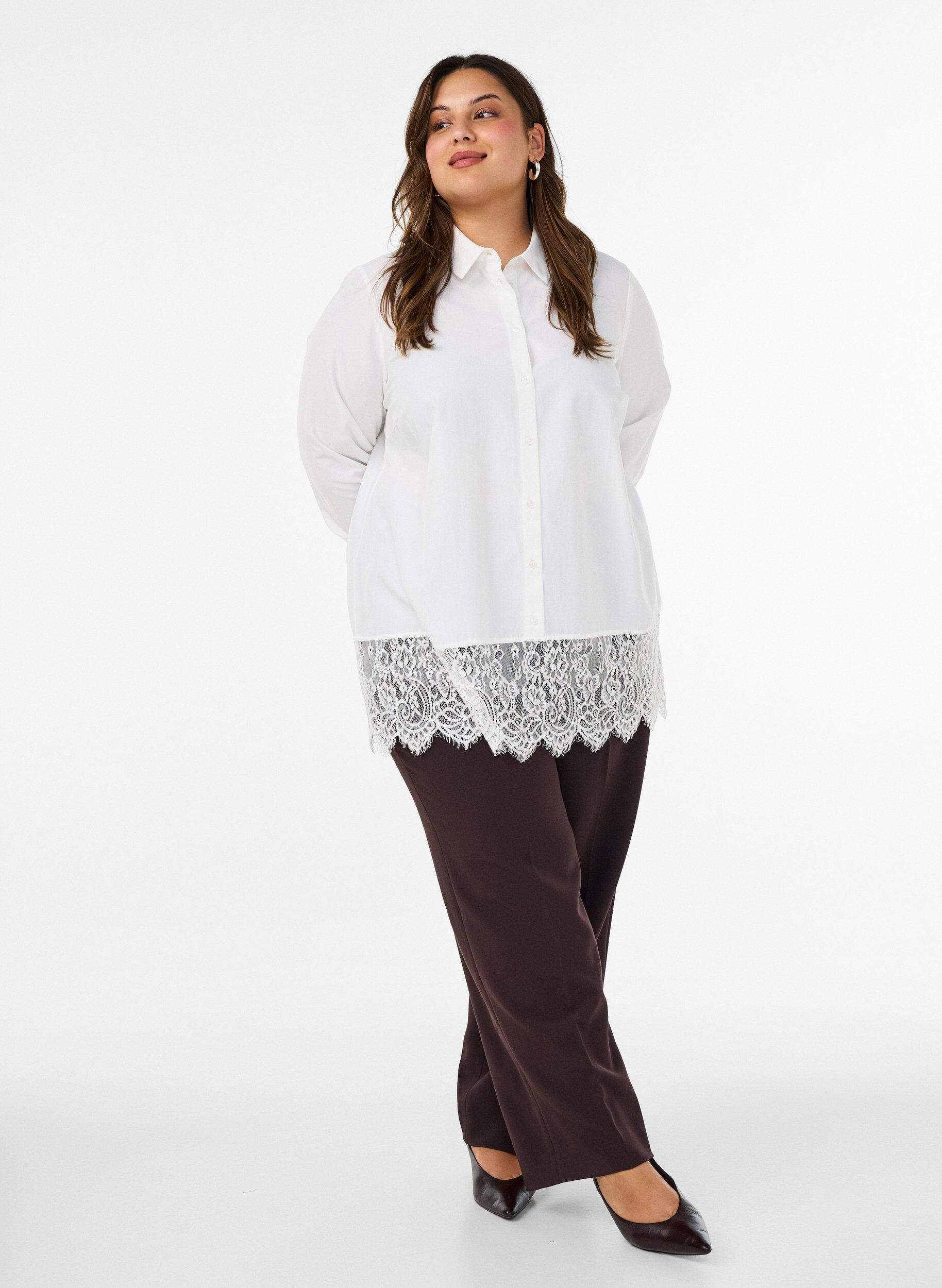 ZizziChemise ample avec une large bordure en dentelle, Blanc, Model image number 1