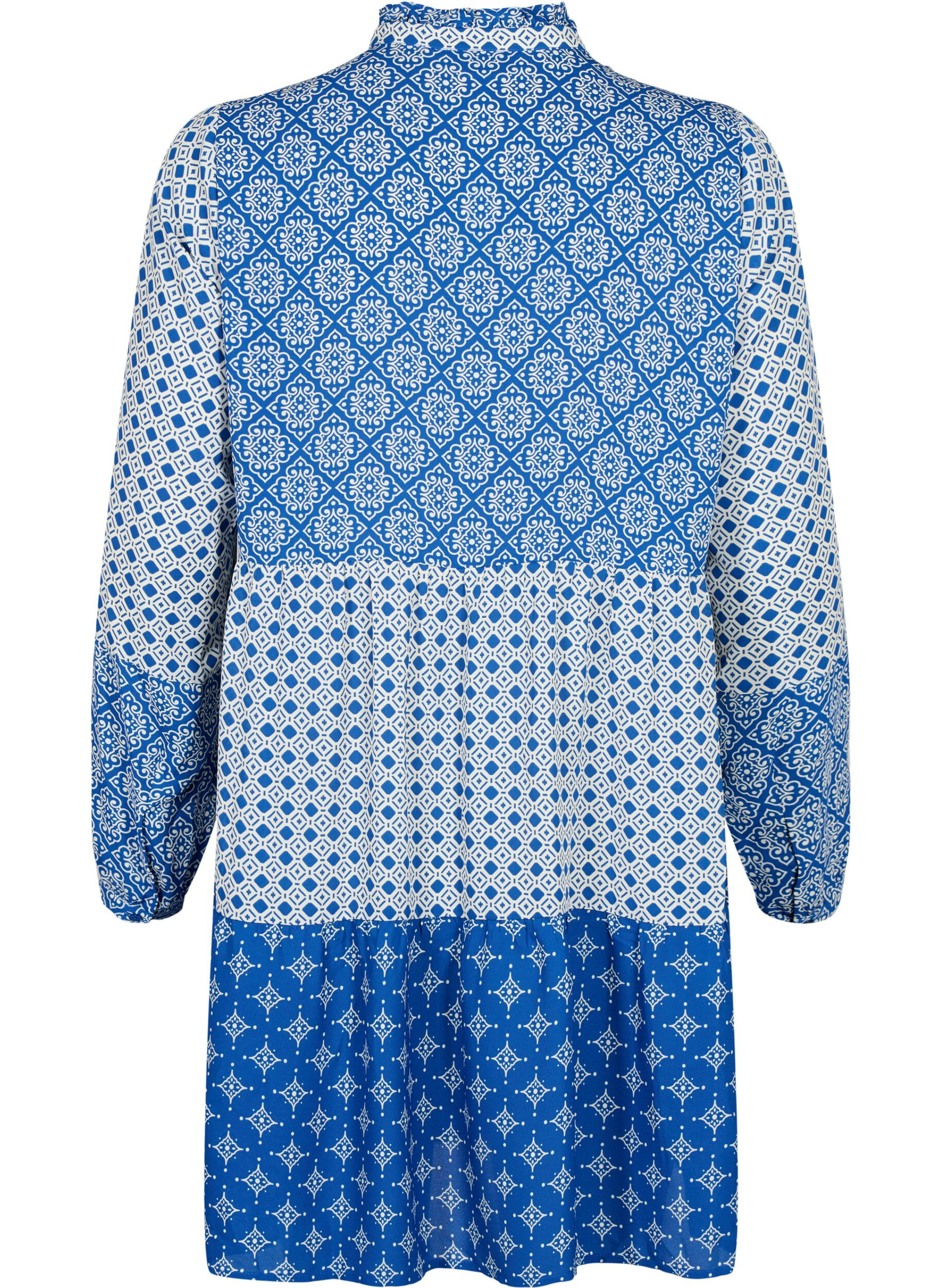 Zizzi A-f&ouml;rmiges Kleid mit Mustern und Schnittlinien, Blue AOP, Packshot image number 1
