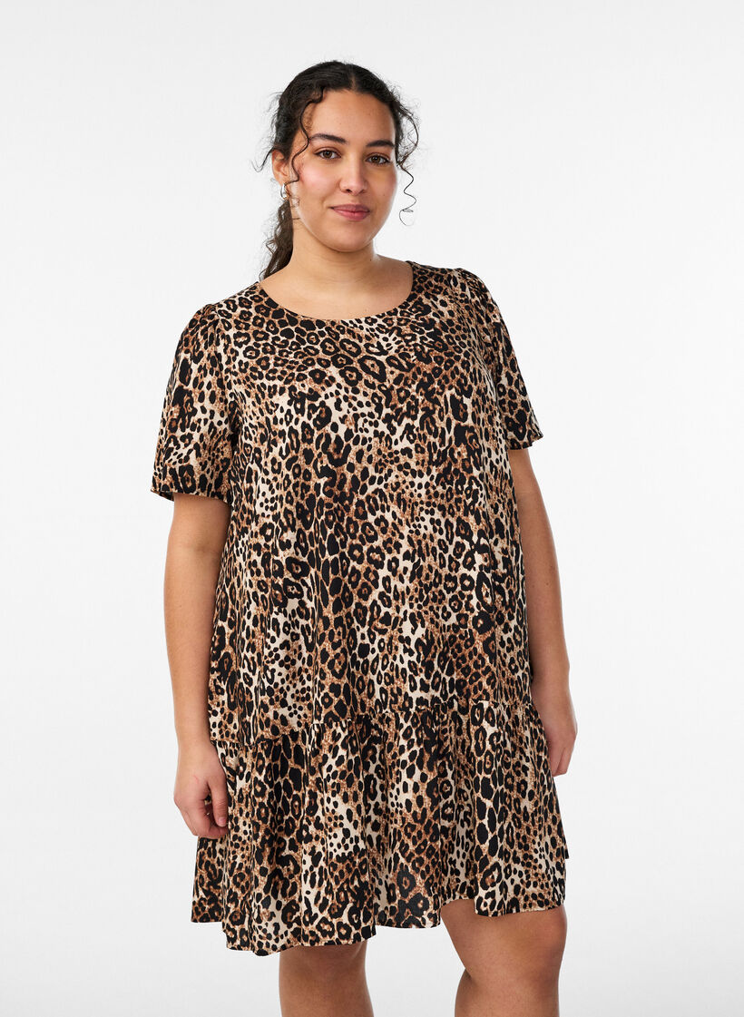Robe en viscose avec d&eacute;coupe, Marron, Model image number 0