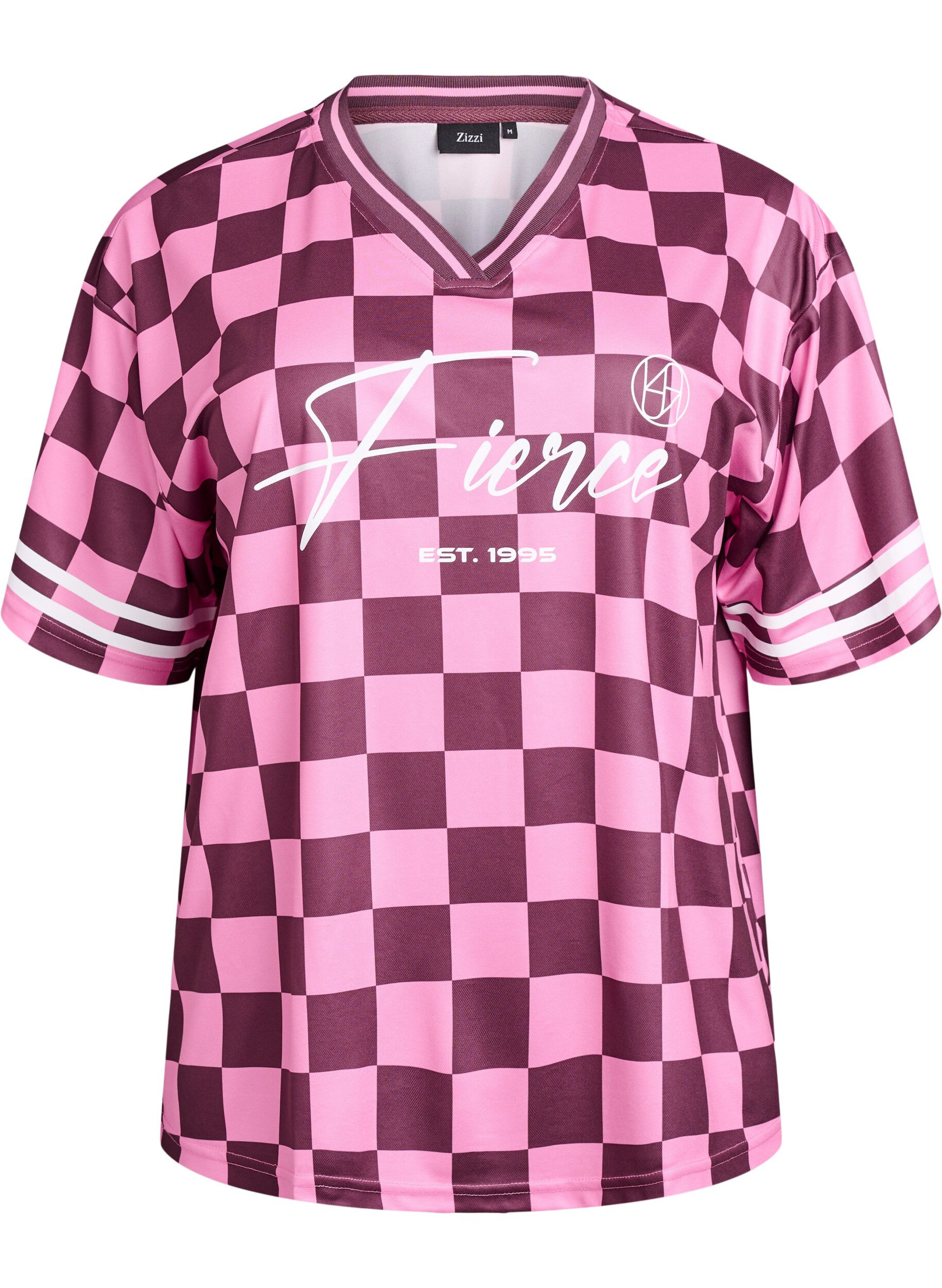 Zizzi Sportliches T-Shirt mit Karomuster und Textaufdruck, Rot, Packshot image number 0