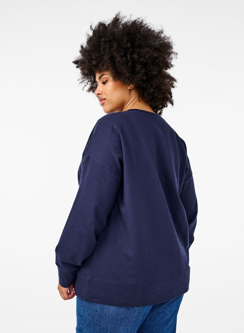 Sweat-shirt avec imprimé texte en relief, Bleu, Model image number 2