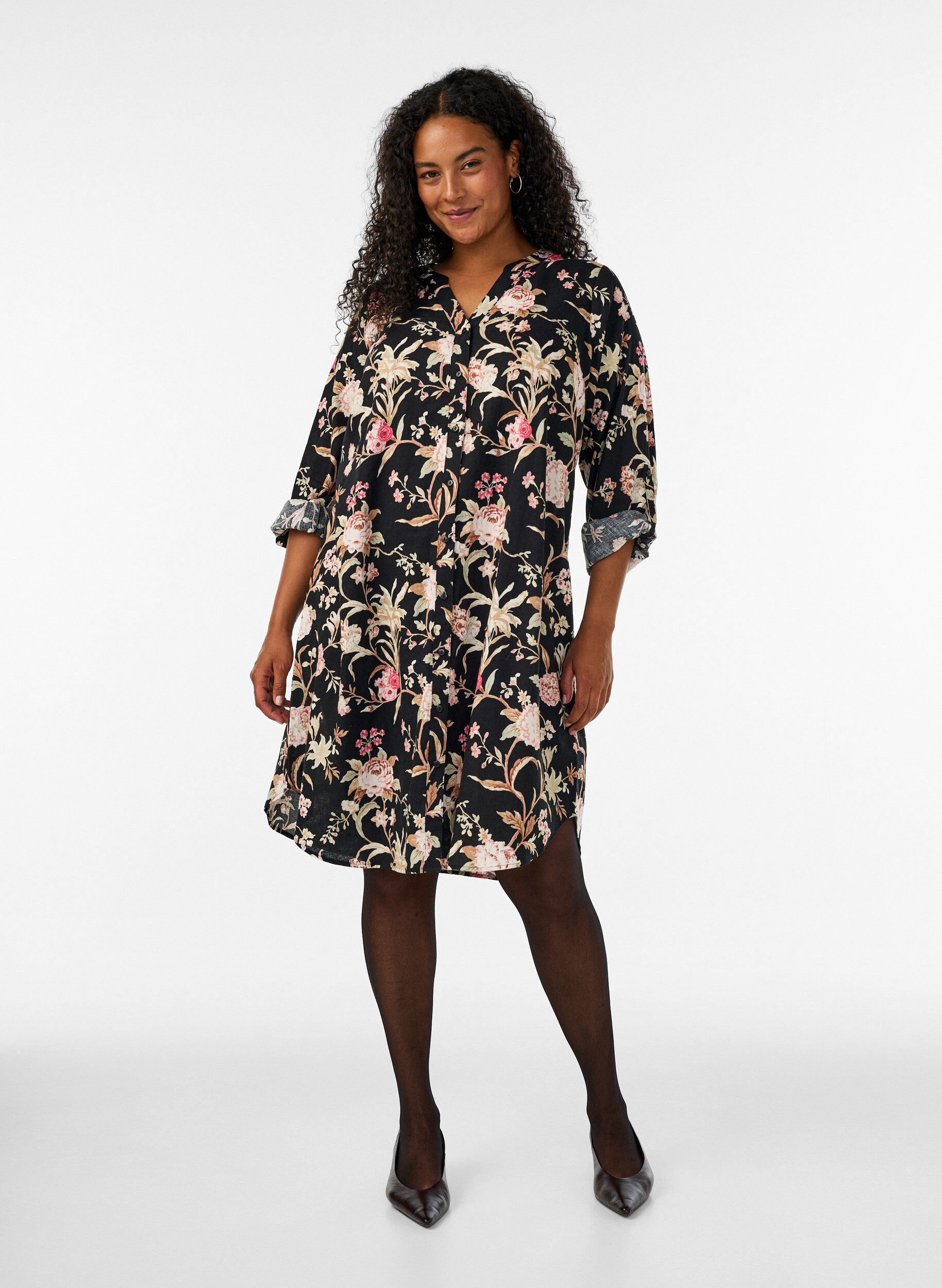 ZizziLange Bluse aus Leinen und Viskose, Schwarz, Model image number 1