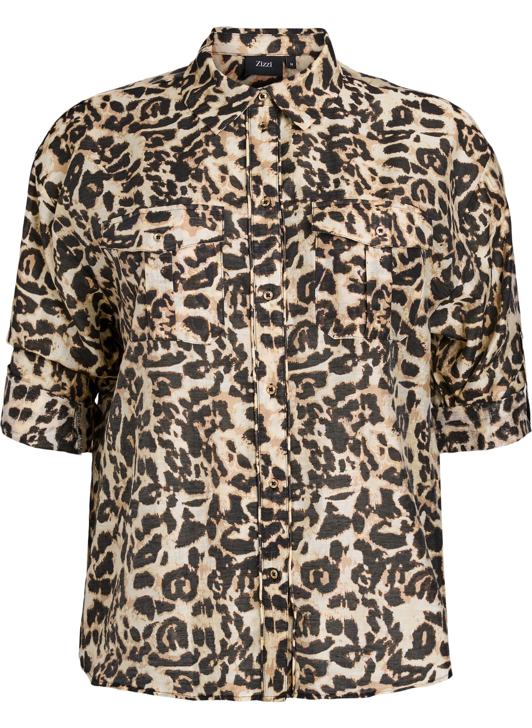 Zizzi Chemise ample avec imprim&eacute; animal et poches sur la poitrine, Marron, Packshot image number 0
