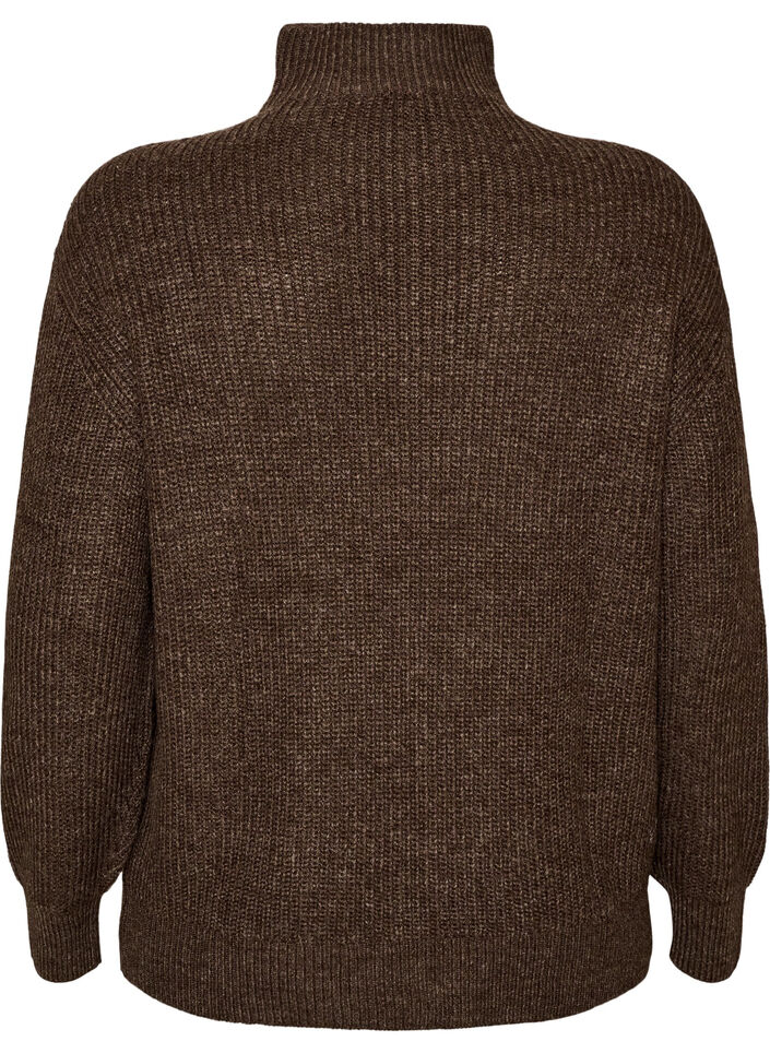 Pull en tricot avec col haut et fermeture &eacute;clair, Marron, Packshot image number 1