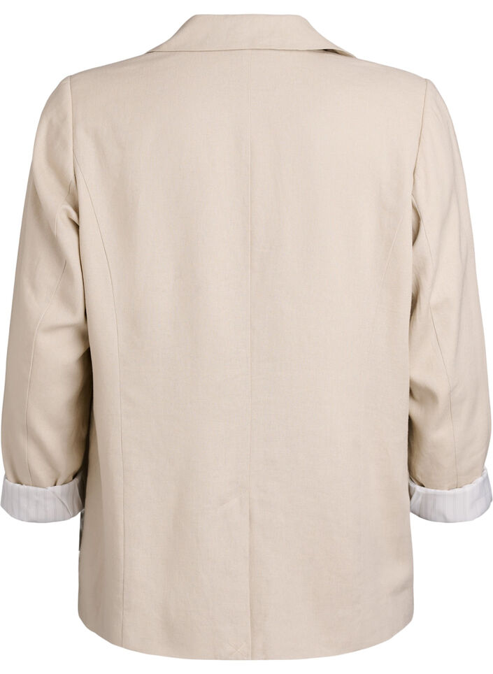 Blazer en lin et viscose avec revers et poches, Beige, Packshot image number 1
