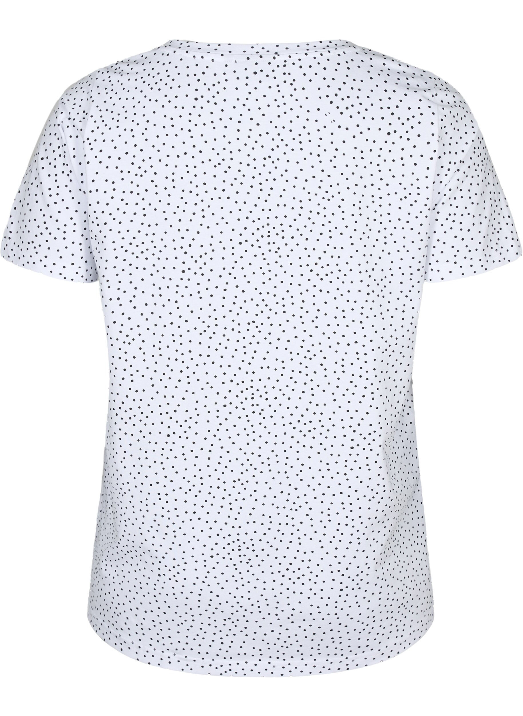 Zizzi Baumwoll-T-Shirt mit Punkten und V-Ausschnitt, B.White/Black Dot, Packshot image number 1