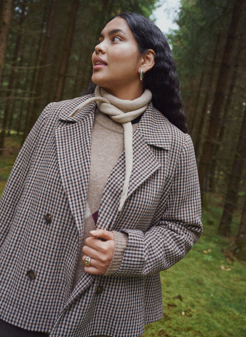 Manteau court &agrave; carreaux &agrave; double boutonnage, Marron, Image image number 0