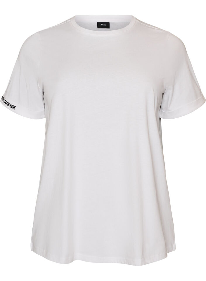 T-shirt en coton avec texte brod&eacute;, Blanc, Packshot image number 0