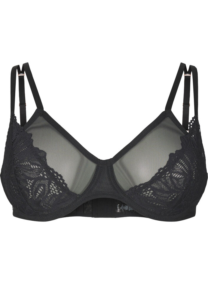 Soutien-gorge couvrant avec dentelle et maille, Black, Packshot image number 0
