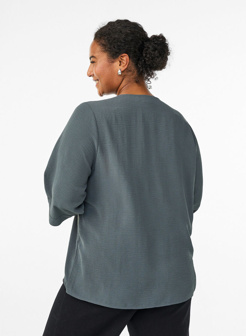 Bluse mit V-Ausschnitt und 3/4-&Auml;rmeln, Gr&uuml;n, Model image number 2