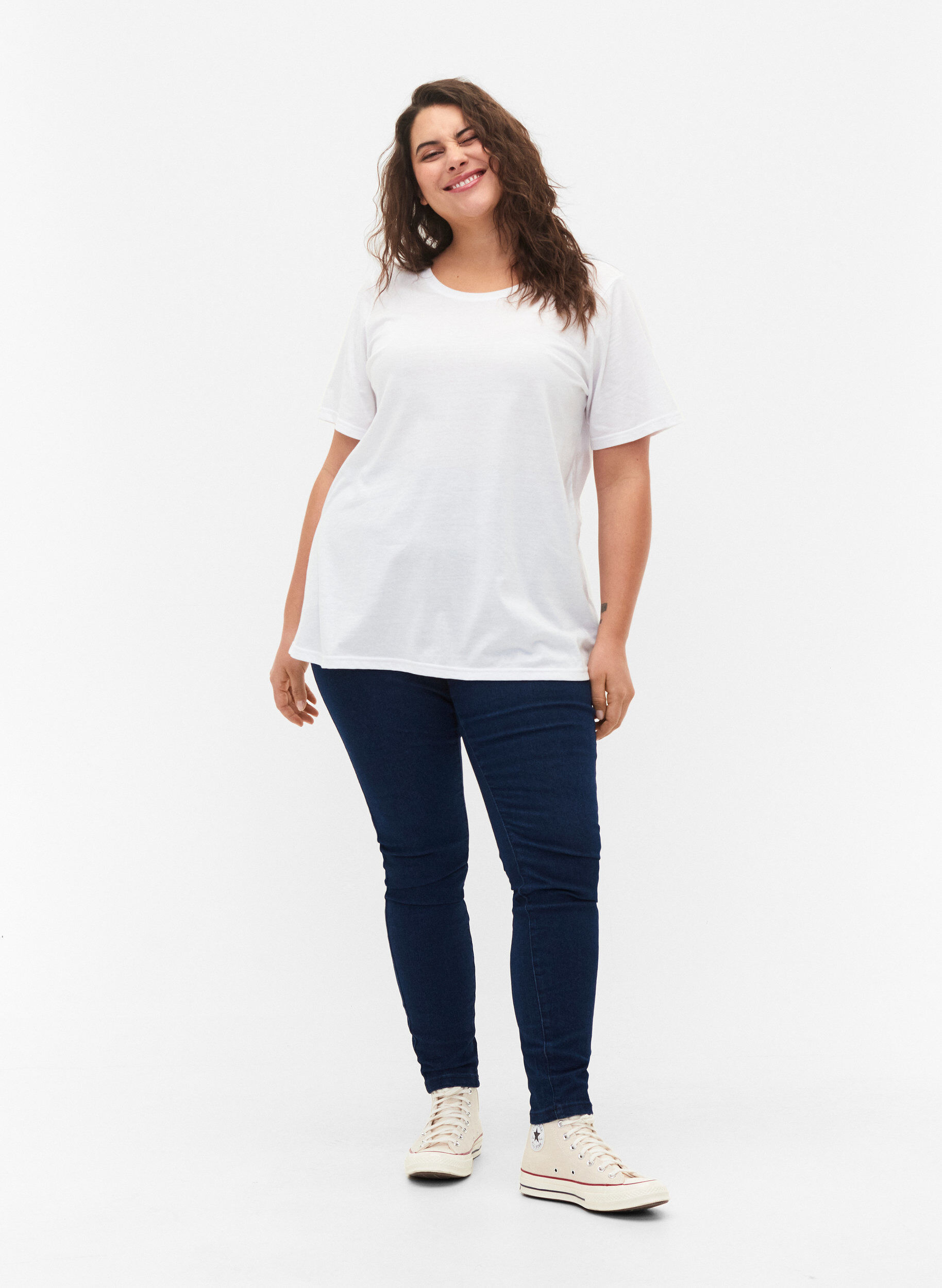 Zizzi FLASH - Eng anliegende Jeggings mit hoher Taille, Blue denim, Model image number 0