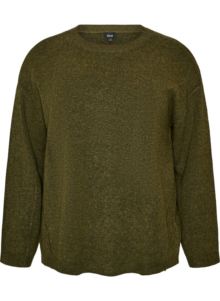 Pull ample en maille avec coutures apparentes, Vert fonc&eacute;, Packshot image number 0