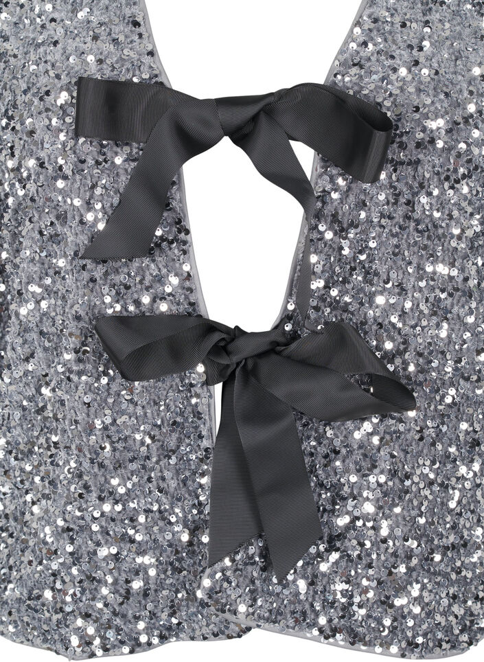 Paillettenbluse mit Bindedetails, Silver, Packshot image number 2