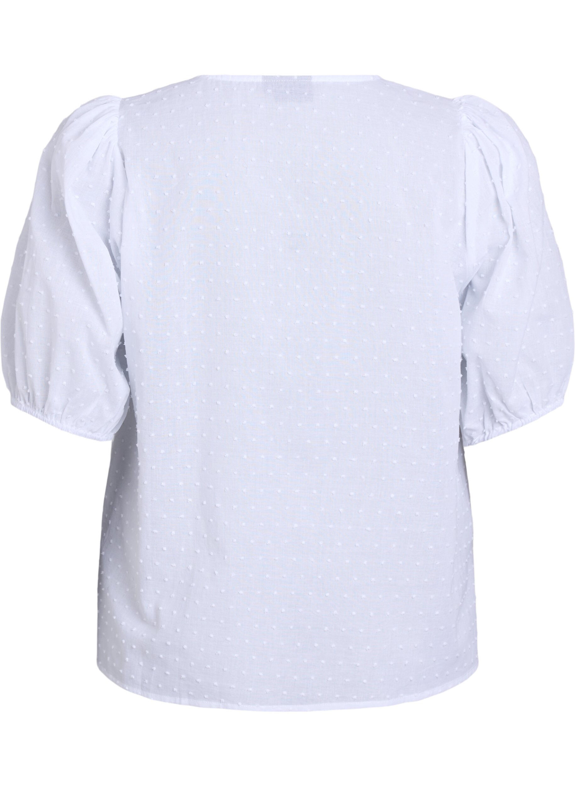 Zizzi Chemisier &agrave; cordon d'attache et &agrave; texture &agrave; pois, Blanc, Packshot image number 1