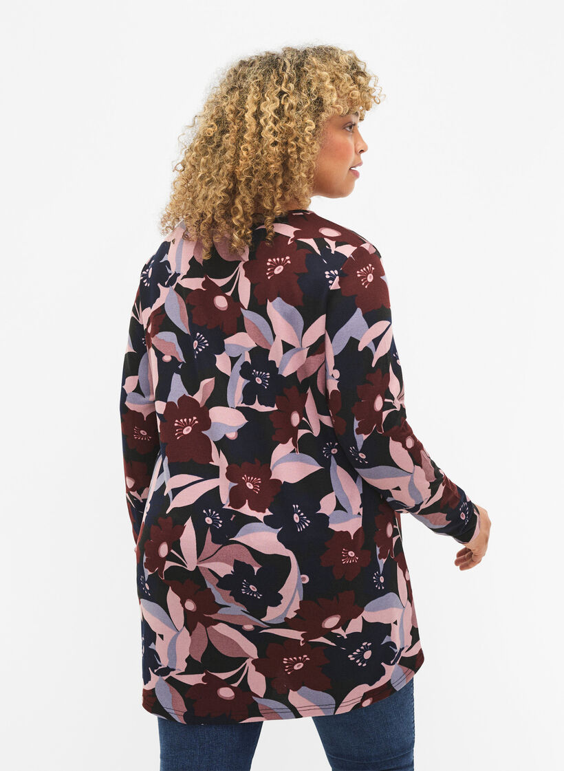 Geblümte Bluse mit langen Ärmeln, Black Rose Flower, Model image number 1