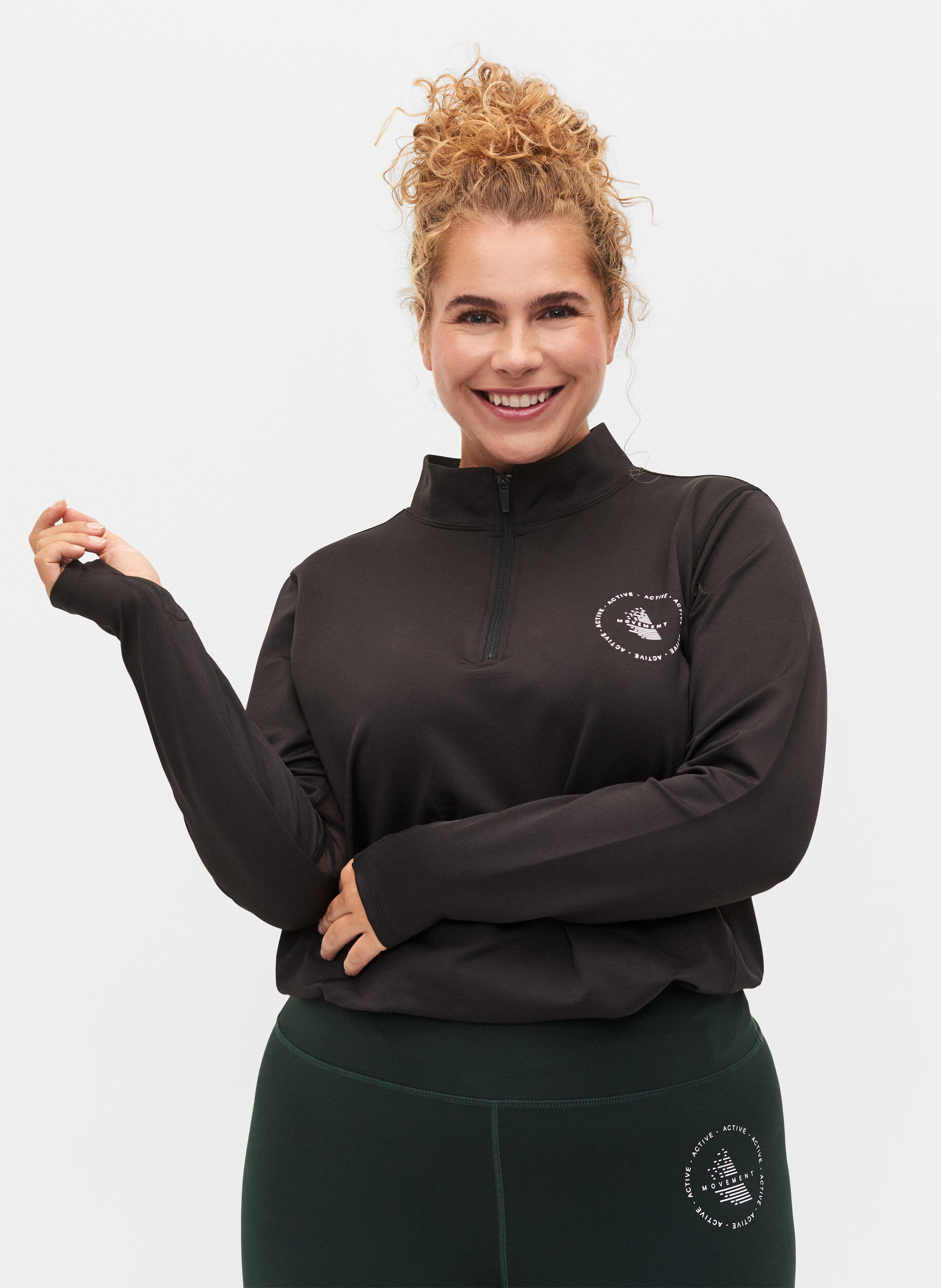 Zizzi Hochgeschlossenes Sporttop mit Rei&szlig;verschluss, Black, Model image number 0