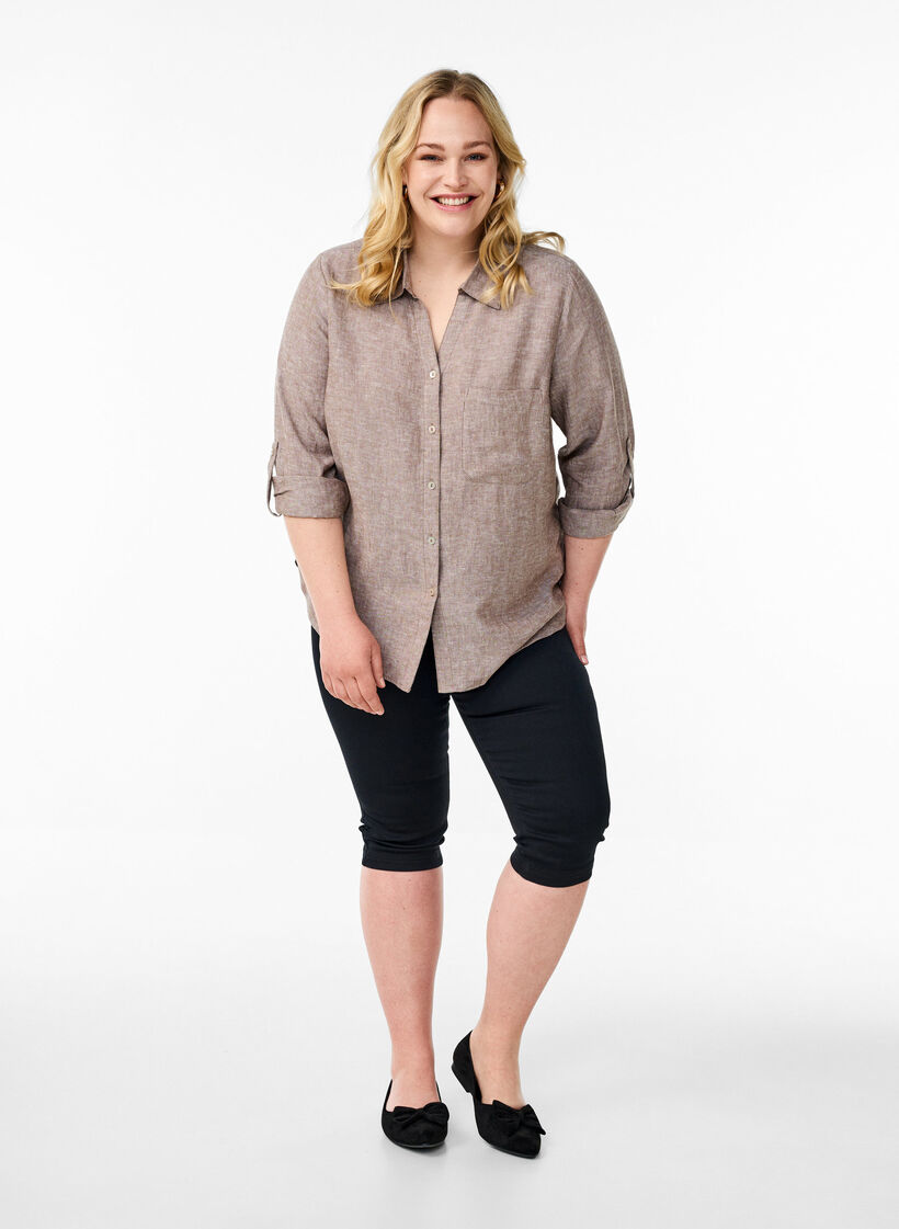 Bluse aus Leinen und Viskose mit 3/4-&Auml;rmeln, Braun, Model image number 1