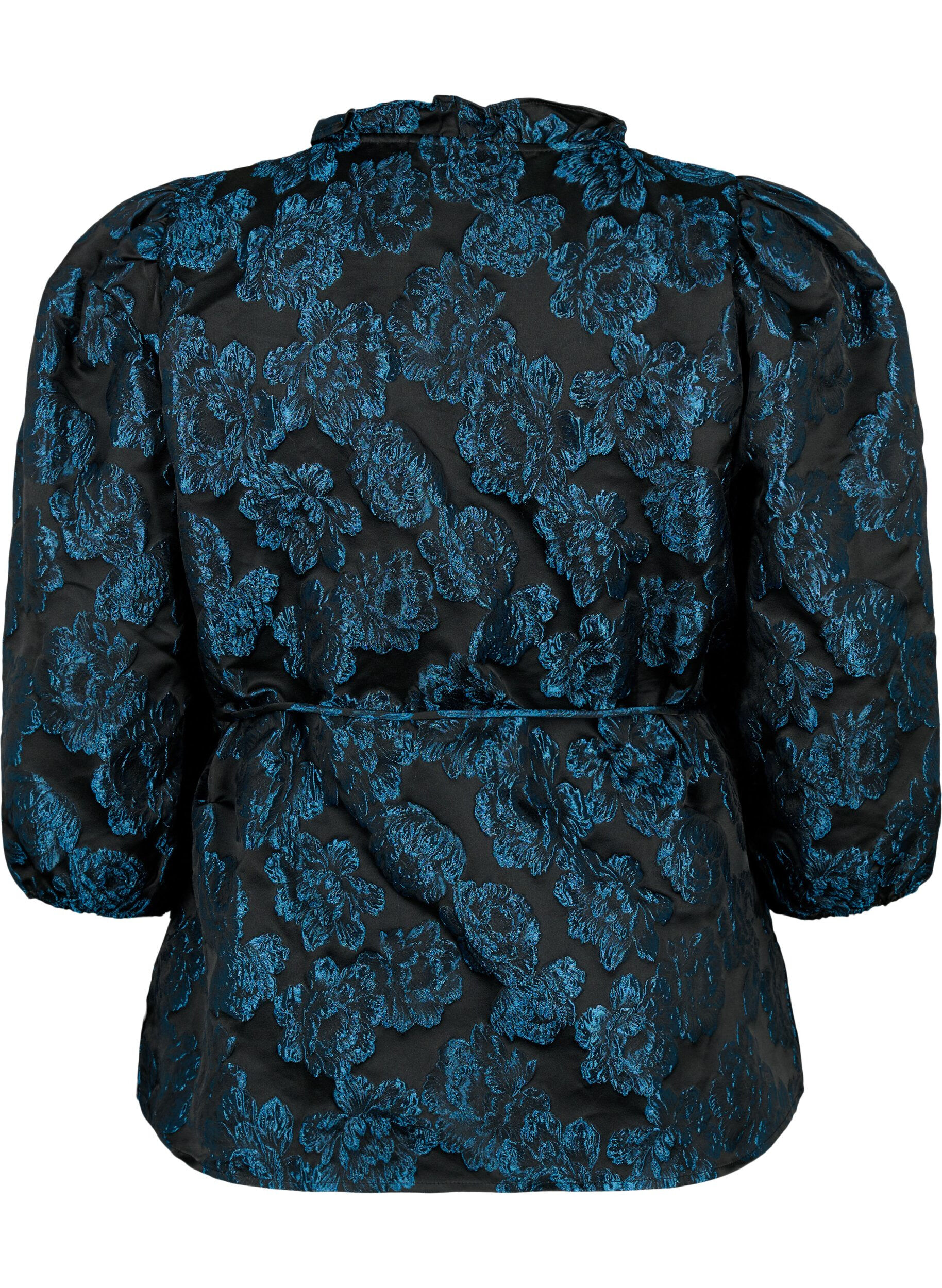 Zizzi Blouse cache-c&oelig;ur en jacquard &agrave; manches 3/4, Black Blue, Packshot image number 1
