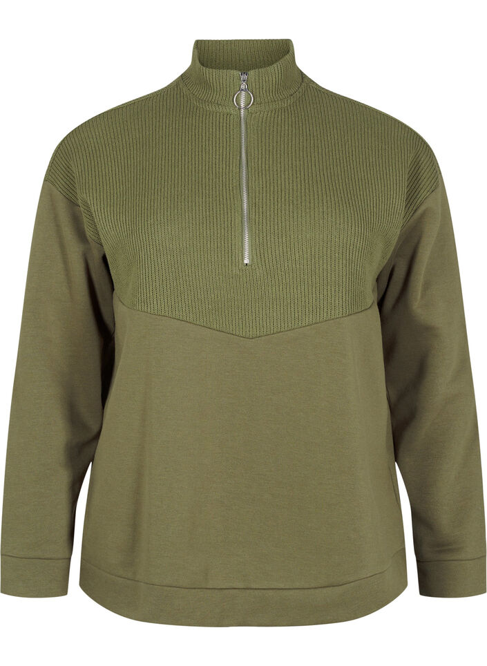 Sweat-shirt en tricot avec fermeture éclair, Winter Moss, Packshot image number 0