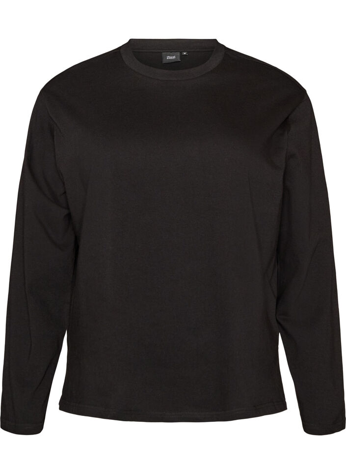 T-shirt Basic avec manches longues, Noir, Packshot image number 0