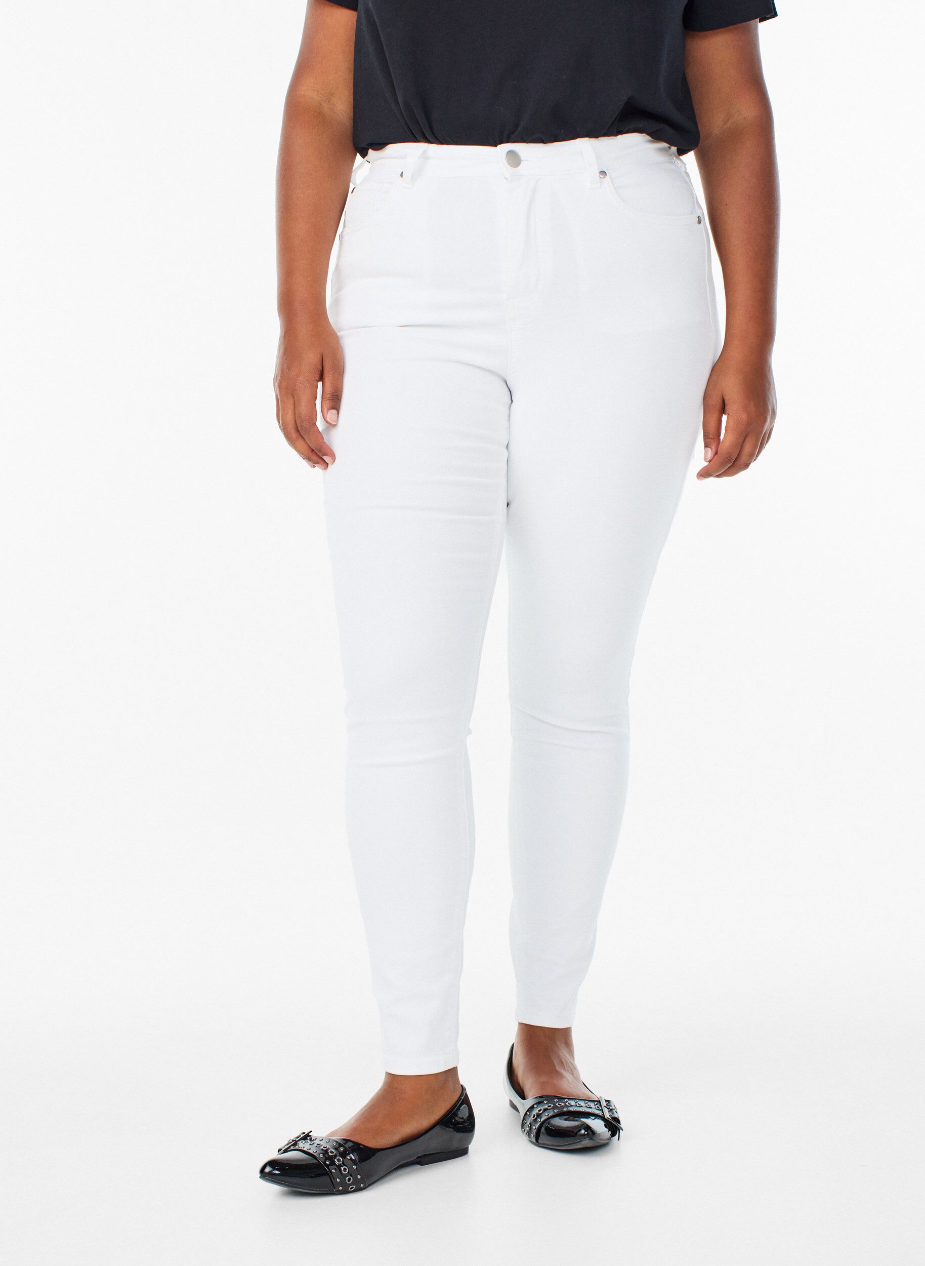 Zizzi Amy Super Slim Fit Jeans mit hoher Taille, Wei&szlig;, Model image number 2