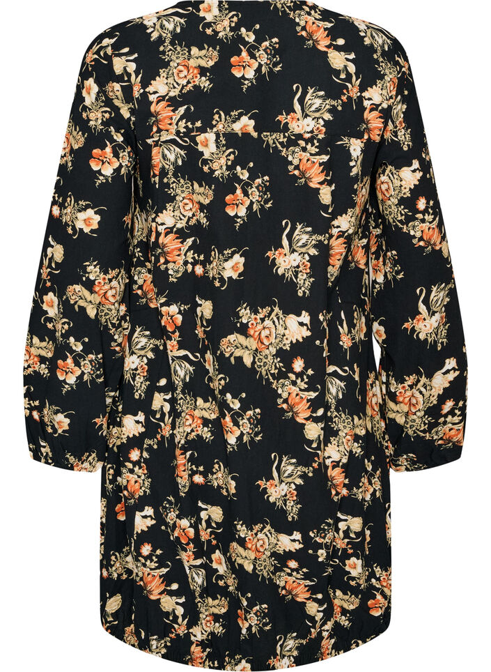 Robe courte en coton avec un ourlet &eacute;lastique et des manches longues, Noir, Packshot image number 1