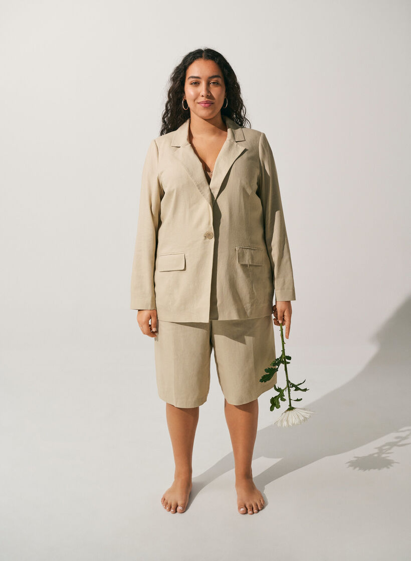 Blazer en lin et viscose avec revers et poches, Beige, Image image number 0