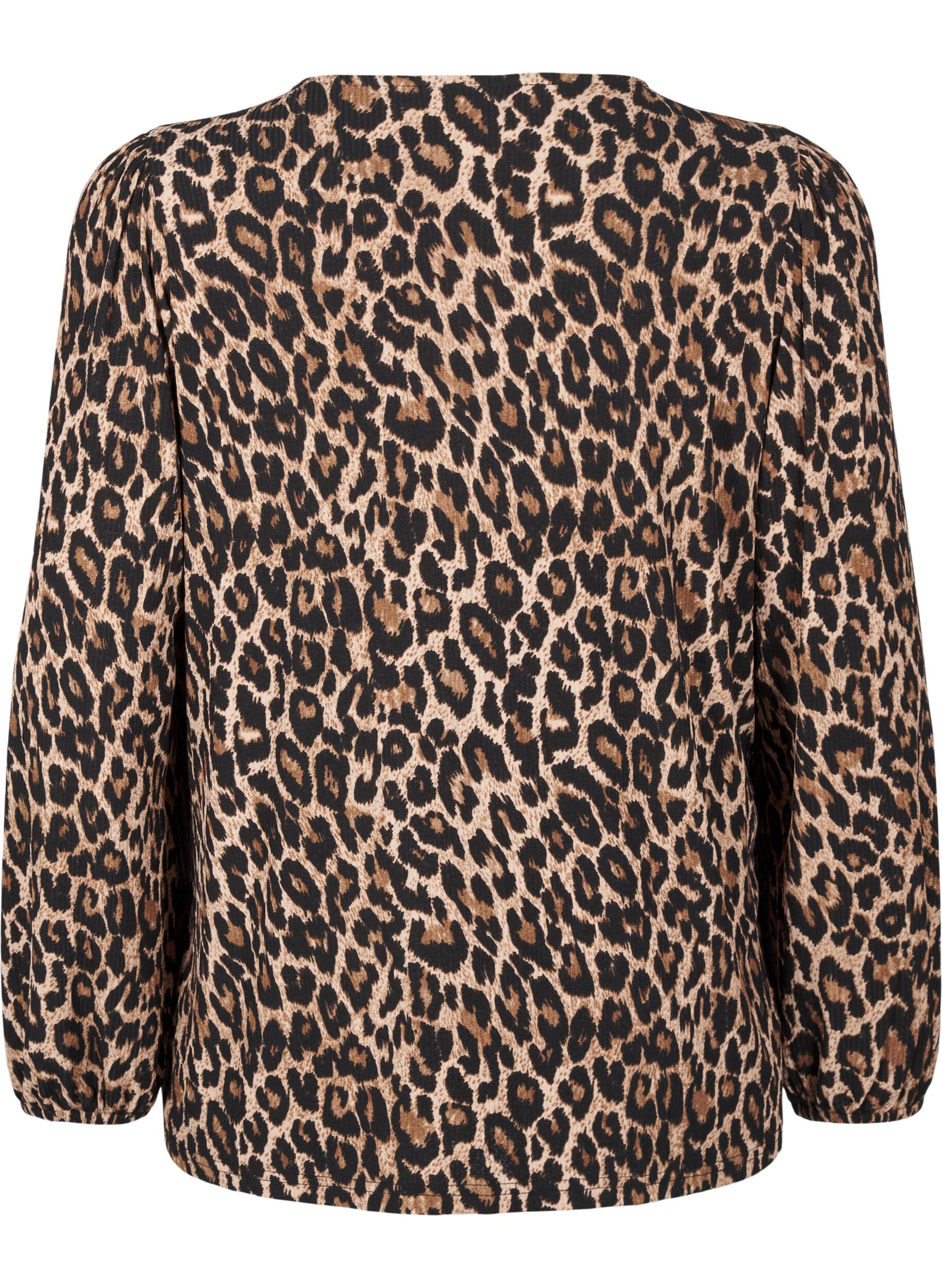Zizzi Bluse mit langen &Auml;rmeln und Leopardenmuster, Braun, Packshot image number 1