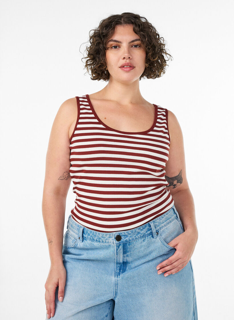 Gestreiftes Tanktop mit Rippenstruktur, Rot, Model image number 0