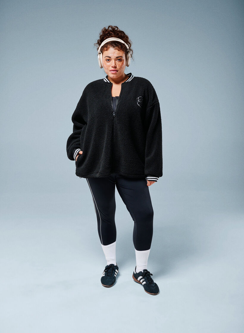 Veste teddy avec d&eacute;tails ray&eacute;s, Noir, Image image number 0