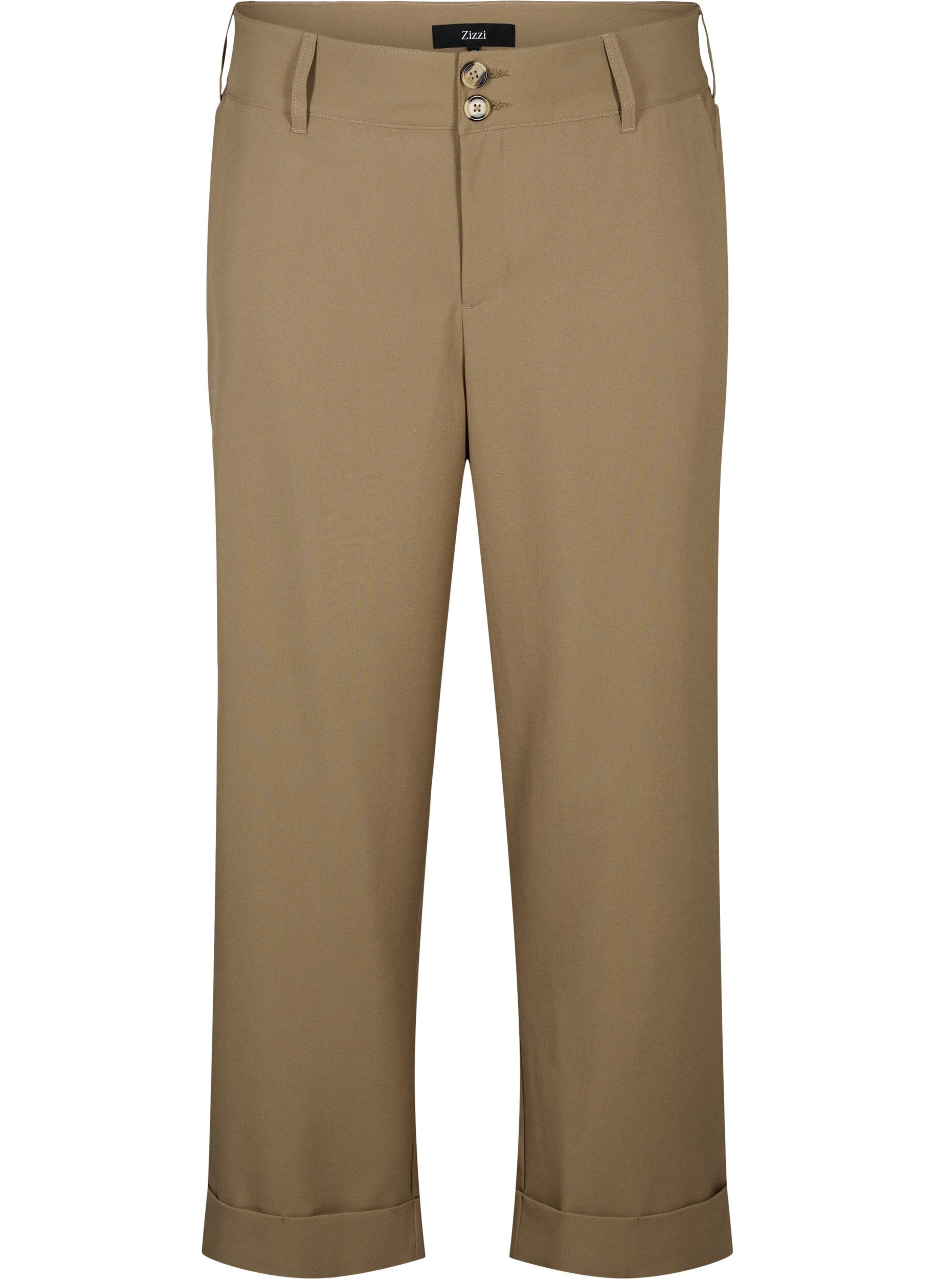 Zizzi Hose mit hoher Taille und Umschlag, Petrified Oak, Packshot image number 0