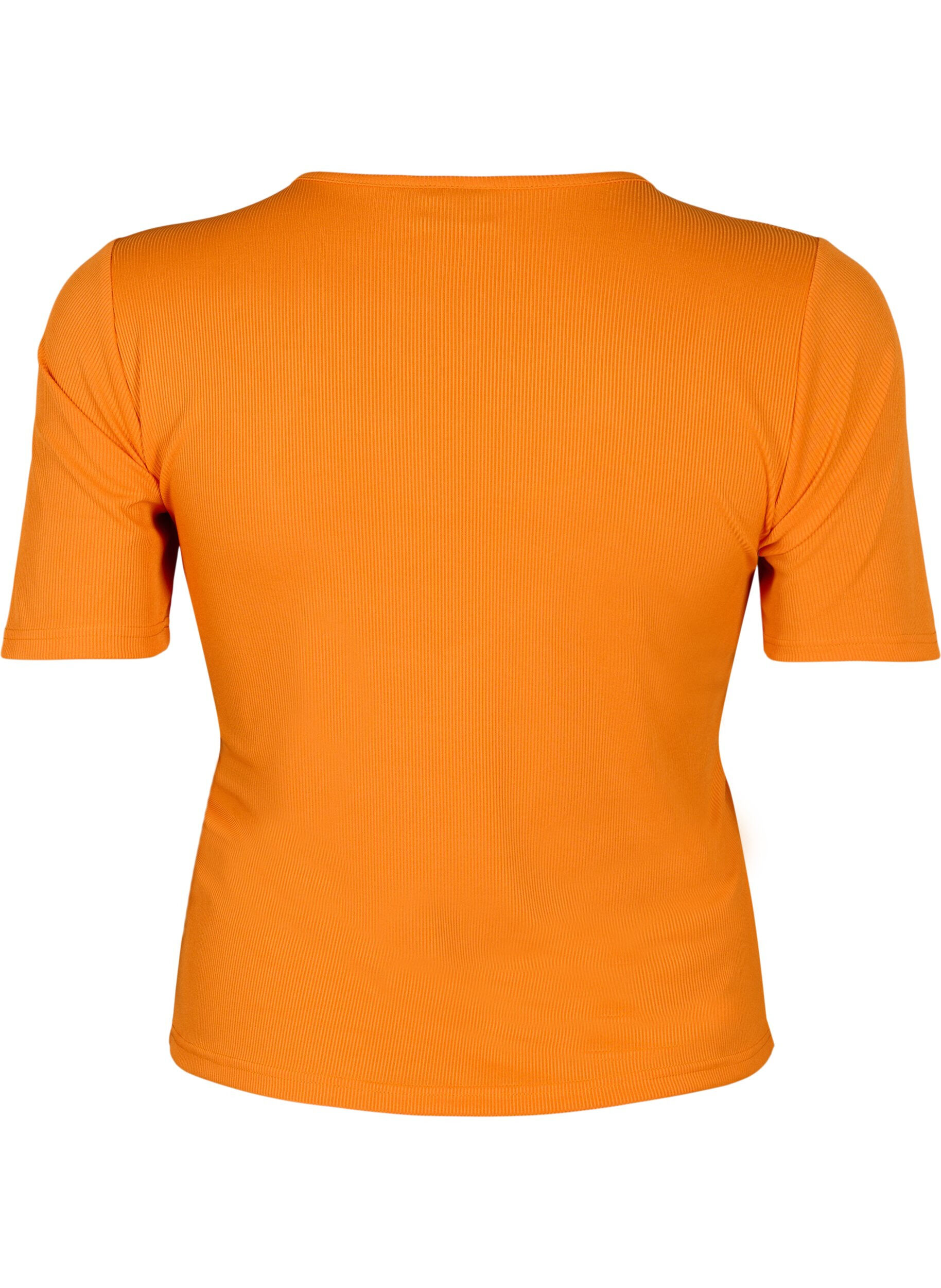 Zizzi Eng anliegende Bluse mit V-Ausschnitt und Mesh-Detail, Vibrant Orange, Packshot image number 1