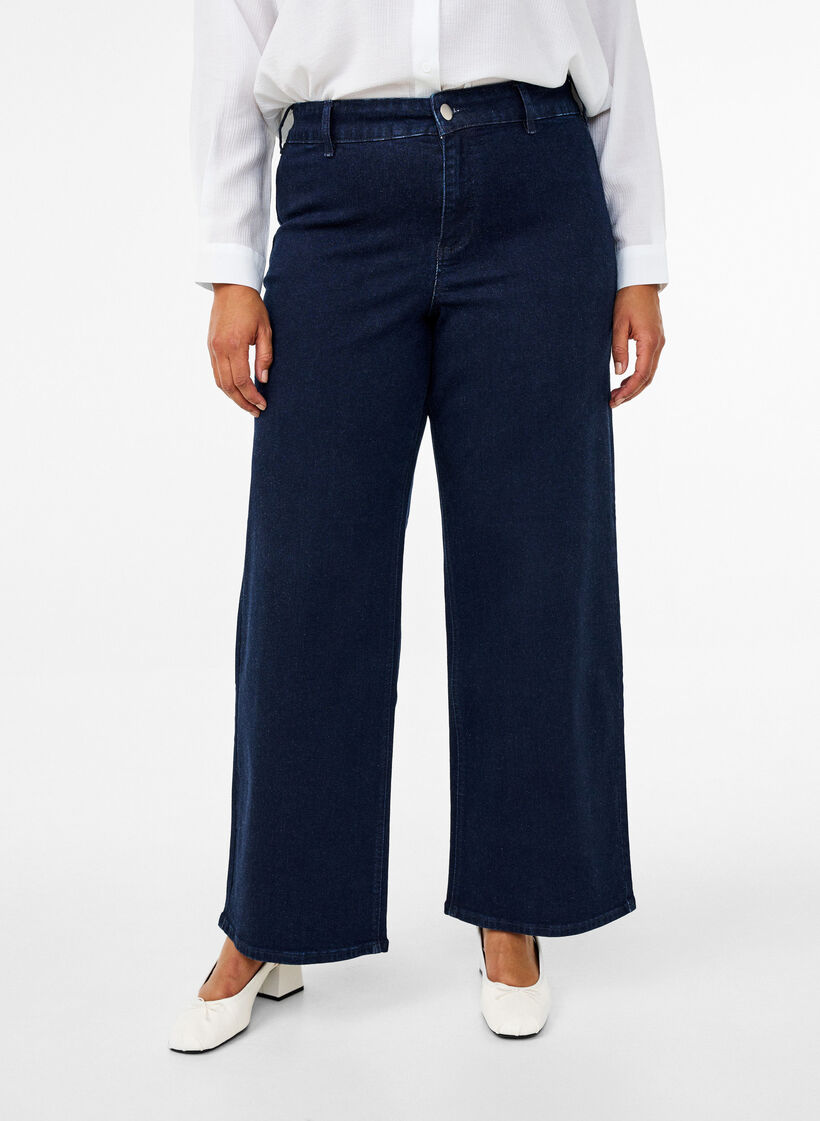 Jean large taille haute, Bleu, Model image number 2
