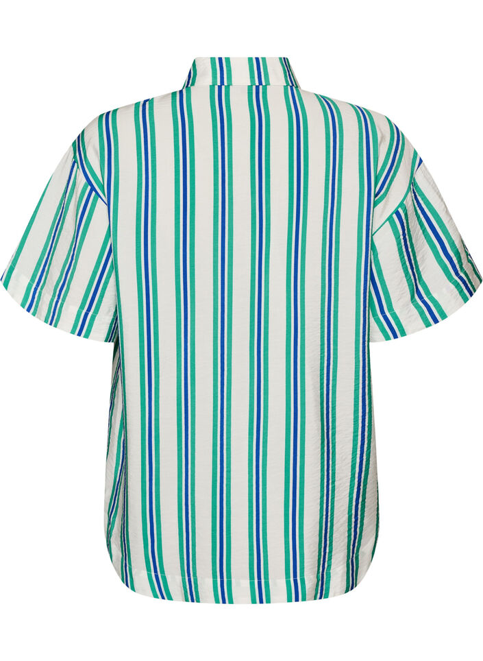 Gestreifte Bluse aus Viskose mit kurzen &Auml;rmeln, Vanille, Packshot image number 1