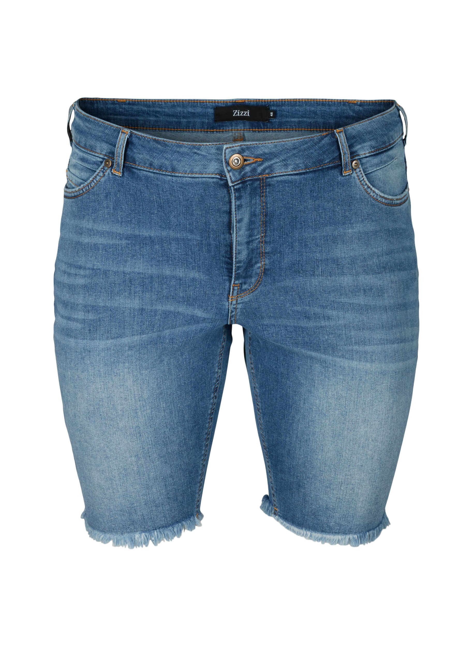 Zizzi Short en jean taille haute avec bords bruts, Dark blue denim, Packshot image number 0