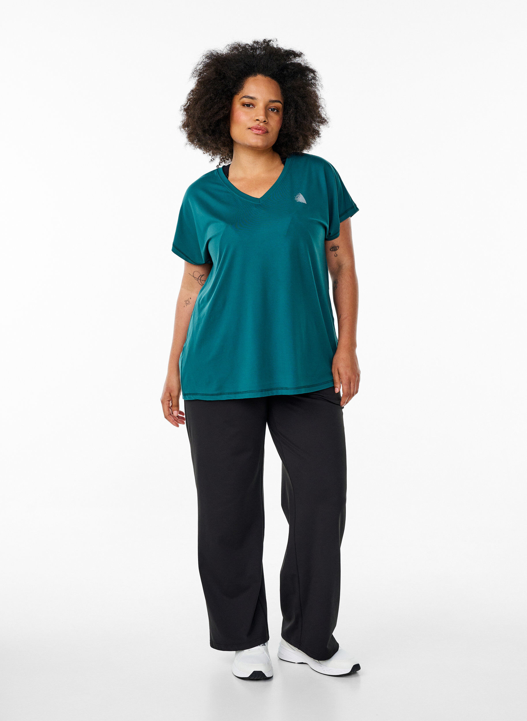 ZizziT-shirt de sport ample avec col en v, Vert fonc&eacute;, Model image number 1