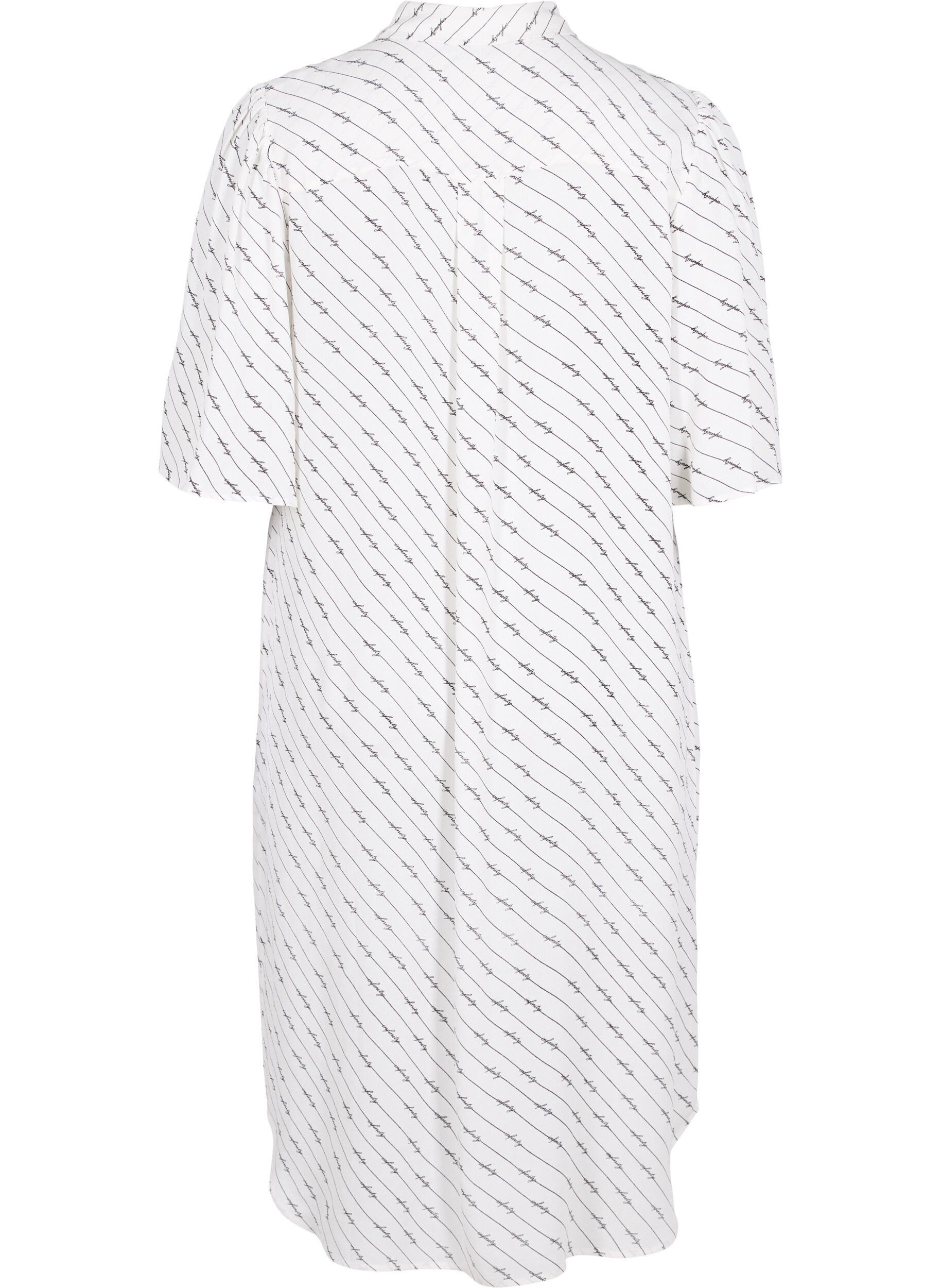 Zizzi Robe chemise ray&eacute;e en viscose, White AOP, Packshot image number 1