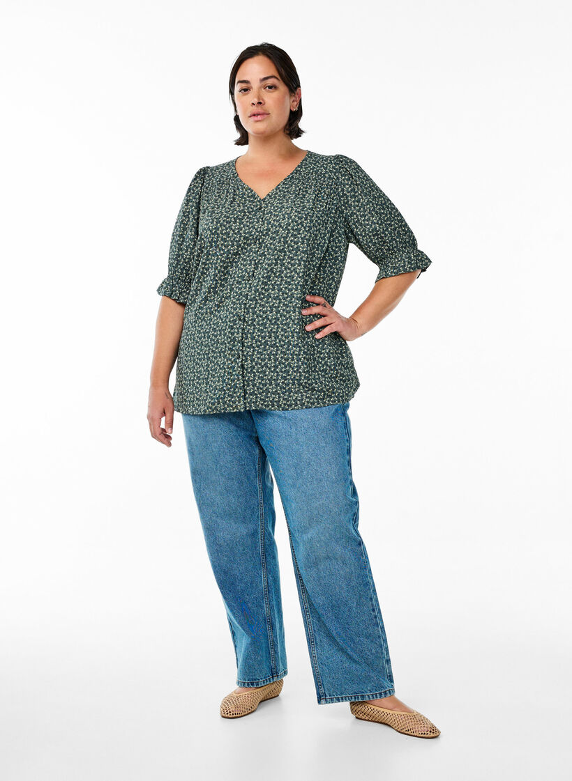 Bluse mit 1/2 &Auml;rmeln, Gr&uuml;n, Model image number 1