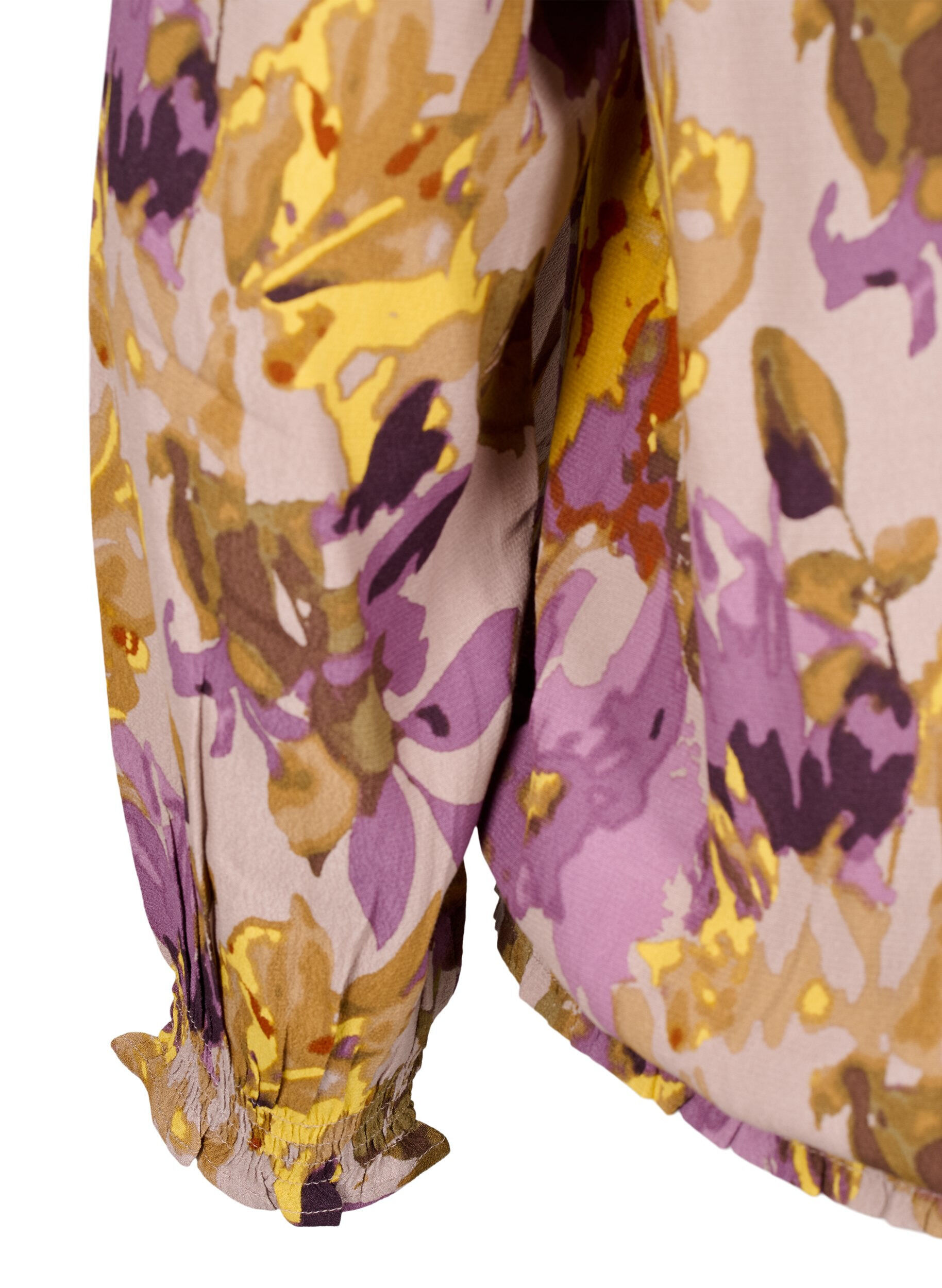 Zizzi K&uuml;nstlerbluse mit Blumenmuster, Purple Flower, Packshot image number 3