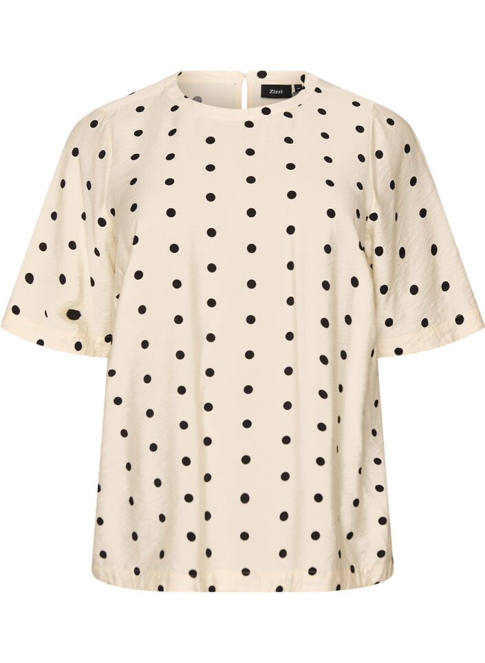 Blouse en viscose &agrave; pois et manches courtes, Vanille, Packshot image number 0