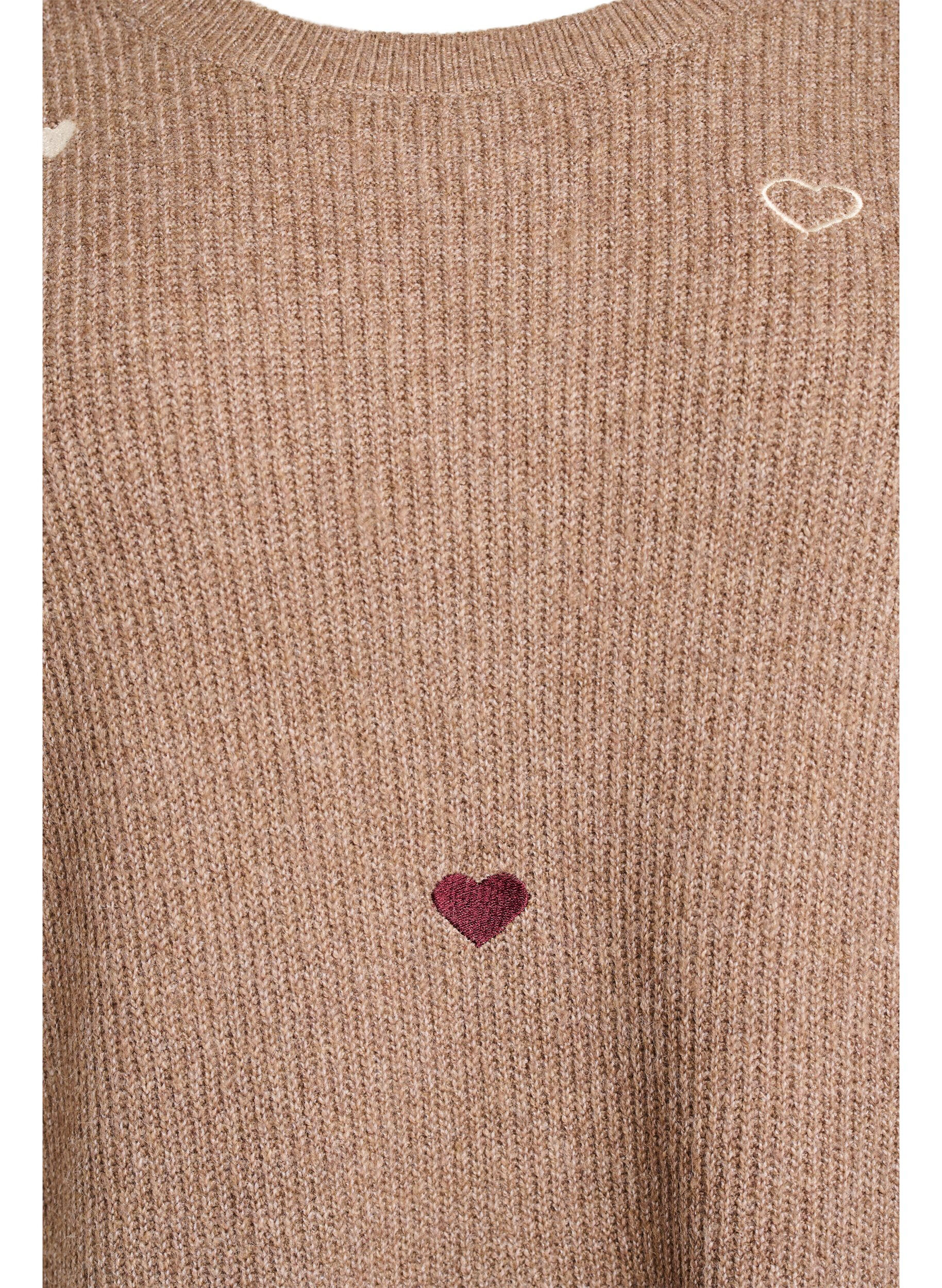 ZizziPullover mit Herzen und 3/4-&Auml;rmeln, Braun, Packshot image number 2