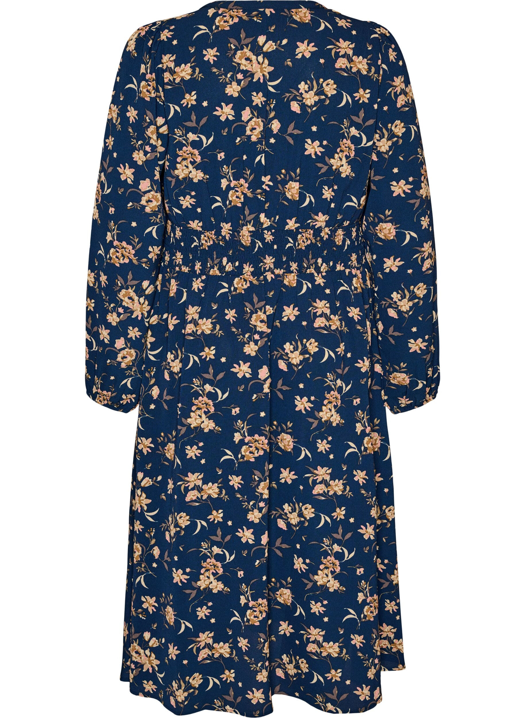 ZizziMidikleid mit Smock und Zierkn&ouml;pfen, Blau, Packshot image number 1