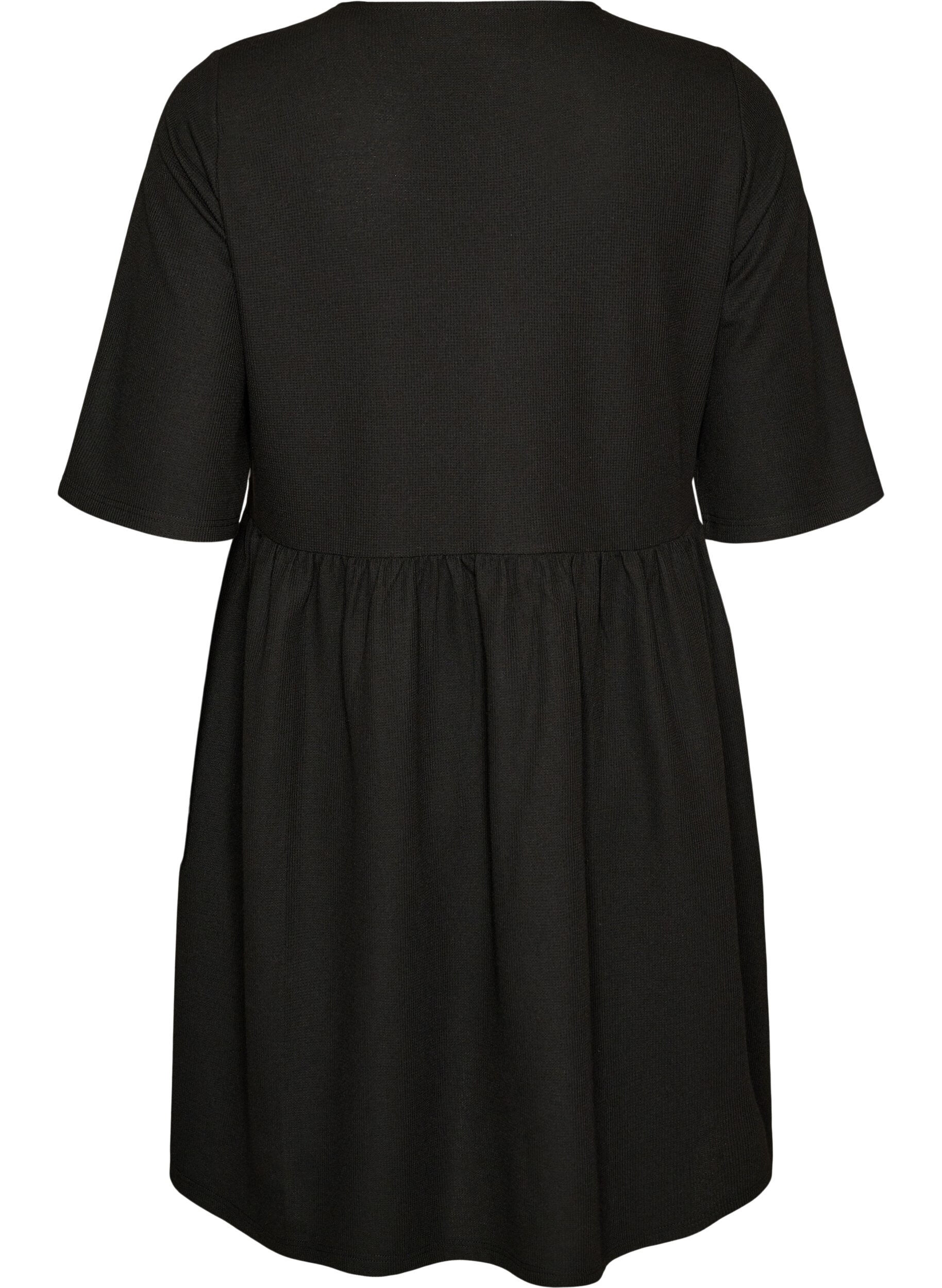 ZizziRobe avec texture c&ocirc;tel&eacute;e et taille empire, Noir, Packshot image number 1