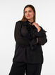 Blouse en viscose avec volants et manches longues, Noir, Model image number 0