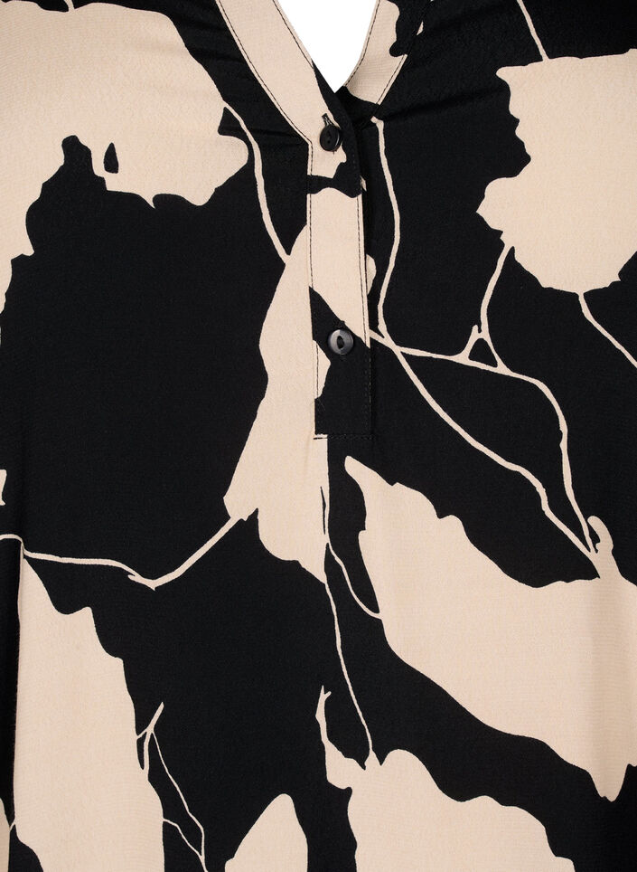 Blouse en viscose imprimée avec smock, Black AOP, Packshot image number 2